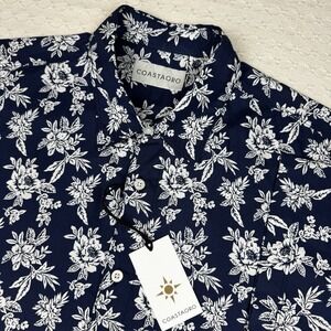 NWT Coastaoro Shirt Men Large Floral Hawaii Button Up Resort Cruise Classic Boho